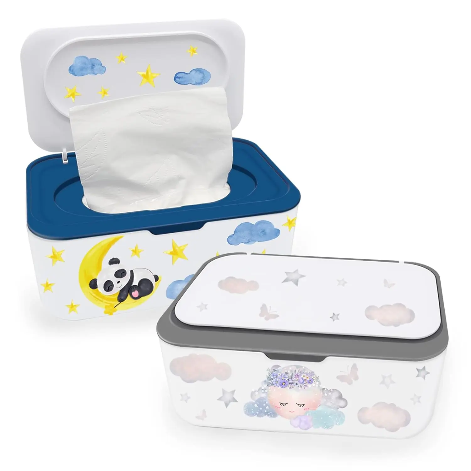2Pcs Baby Wipes Dispenser, Diaper Wipe Holder with Lid, Refillable Wipes Case Container with Sealing, Flushable Wipes Case Box for, Keeps Wipes Fresh Easy Open & Close