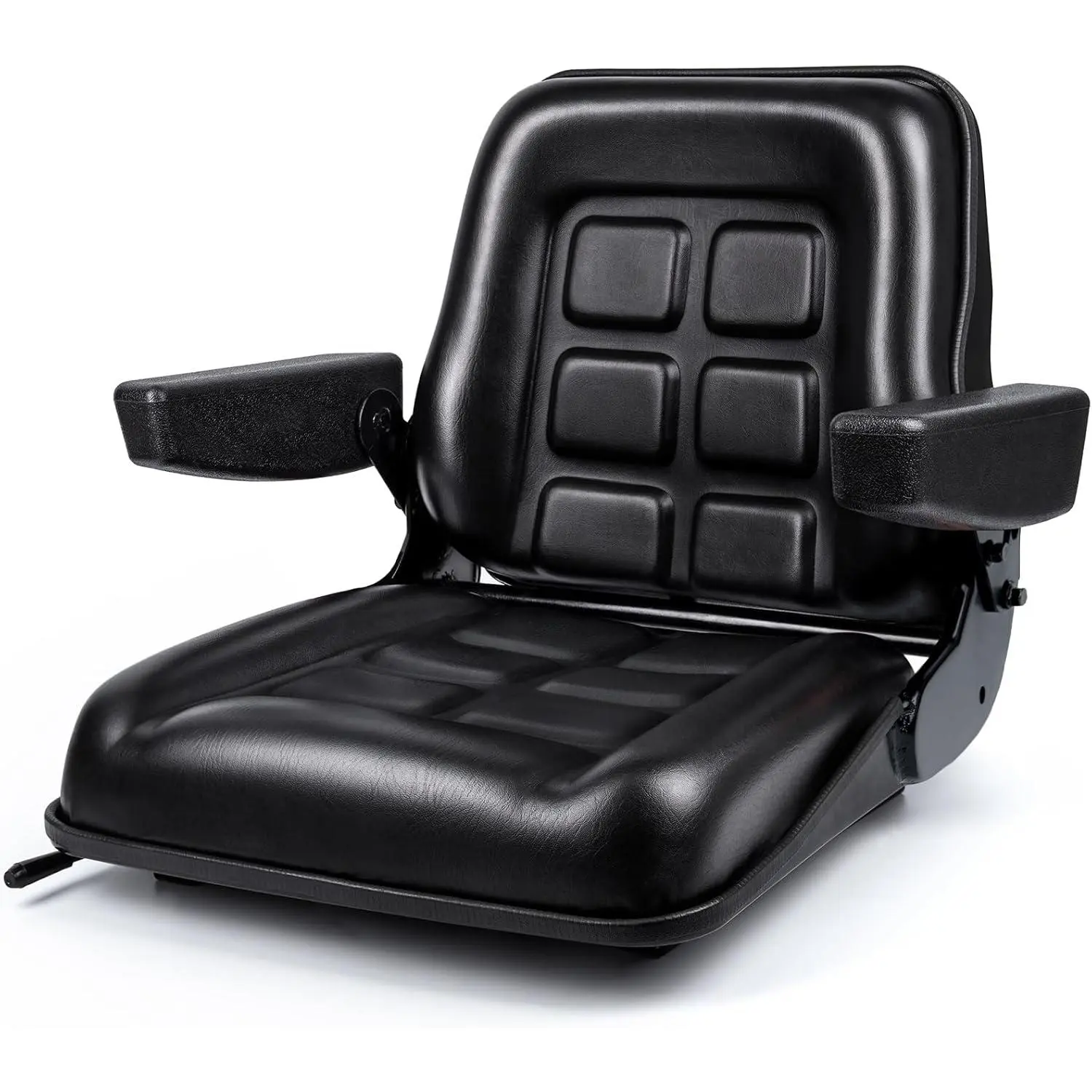 Forklift Seat with Adjustable Mounting Holes, Armrests &   - Foldable Tractor Seat for Mowers,Skid Steer Loaders,Backhoe,Telehandler (with armrest)
