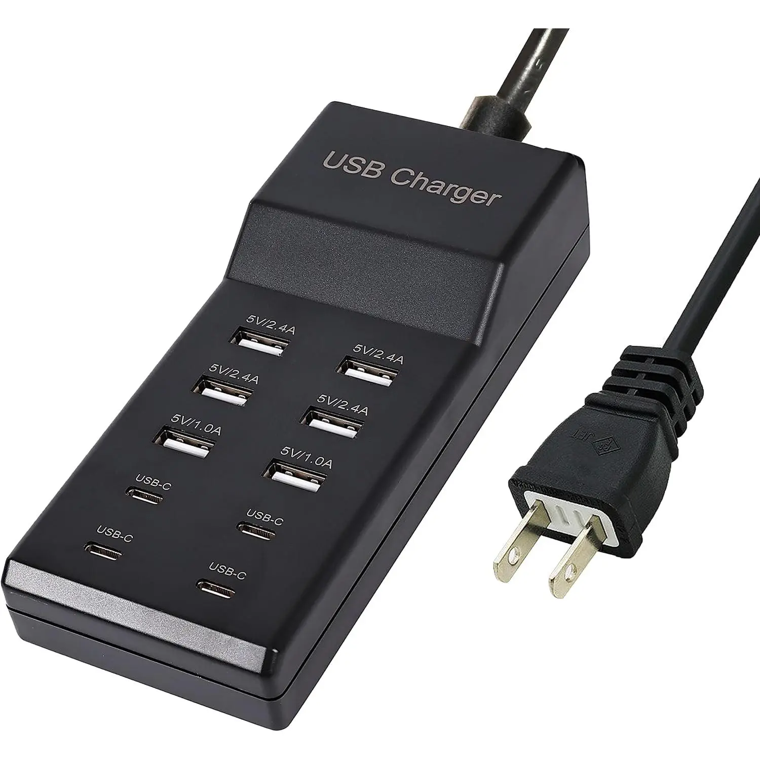 USB Charger,50W USB  Station with 10-Port (6 USB-A Port & 4 USB-C Port) Compatible with  15/14/13/12/11/X/8/7/6 Phones, Watch,Tablets, Smartphones Black