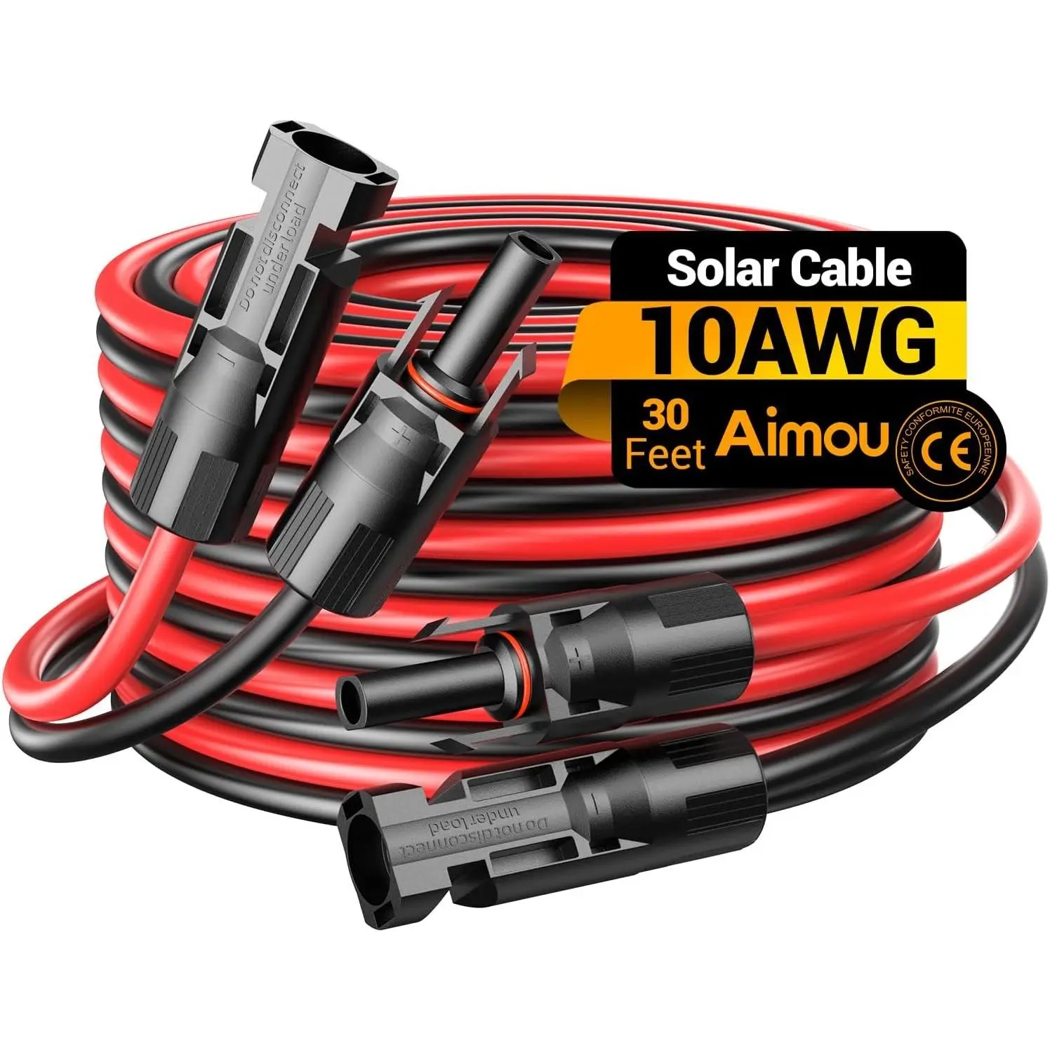 30FT 10AWG Solar Extension Cable, 10 Gauge Solar Panel Wire with Female and Male Connectors for Outdoor RV, Off-Grid Photovoltaic Systems (Black+Red)