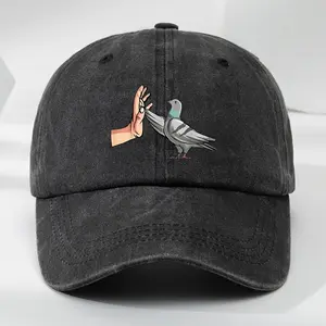 Funny Bird Lover Gift Pigeon High Five Printed Dad Hat Novelty Animal Present Vintage Washed Black Cotton Baseball Cap Heat Transfer Meme Graphic Casual Urban Street Sarcastic Humor Father's Day Gift  Class of 2026