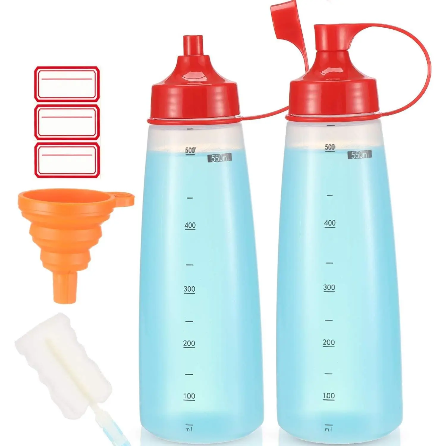 2-Count 19 oz. Sturdy Thick Reusable Kitchen Plastic Squeeze Bottles - Wide Mouth, BPA-Free Food-Grade for Sauces, Ketchup, Mustard, Oil, Baking & Cake Decorating