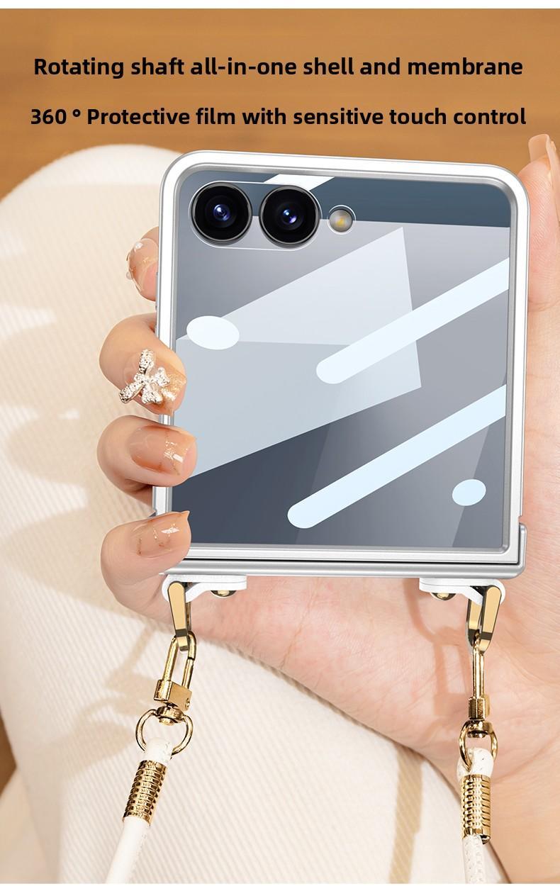 Crossbody Lanyard Strap Phone Case with Built-in Screen Protector For Samsung Galaxy Z Flip7 Flip 7 5G 2025 Hard PC Shell Cover