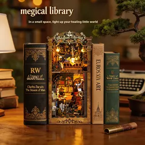 Magic Library Bookshelf Desktop Model House Handmade DIY Assembly Miniature Scene Decoration wooden puzzle toy gift decorative book nook kit building classic design decor journal planner alley build chinese feng shui hot dish custom wood burning