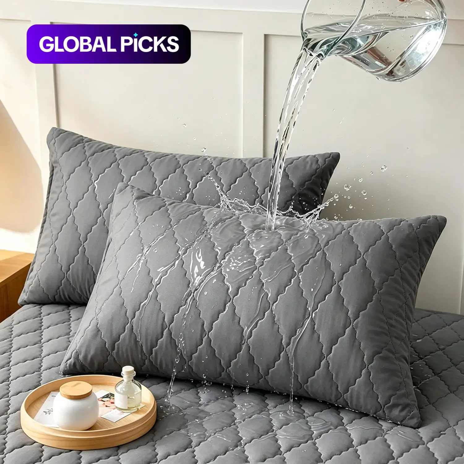 100% Waterproof Pillow Protector 2 Pack, Super Double Waterproof Quilted Pillowcase with Secure Envelope Closure,Dust proof Stain Resistant Pillow Encasement for Standard/Queen/King Size Pillows, Machine Washable, Durable #GLOBAL PICKS