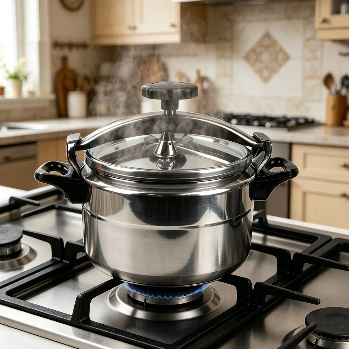 Family Size 9.5qt/9L Aluminum Pressure Cooker, Pressure Pot, 24/26cm Heavy-Duty Cookware, Kitchenware, Locking Lid, Triple Safety, Stews Meat Seafood