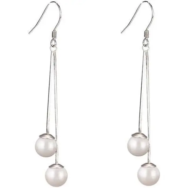 Sterling Silver Freshwater Pearl Threader Dangle Drop Earrings Threader Tassel Dangling Charm Hoop Earrings Long Chain Hook Earring Fashion Jewelry Gifts for Women