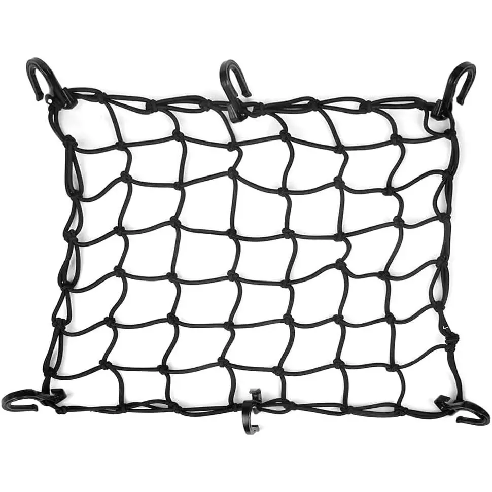 15"x15" Stretchy Motorcycle Cargo Net Stretches to 30"x30" with 6 Hooks 2''x2'' Mesh for Motorcycle Motorbike Bikes
