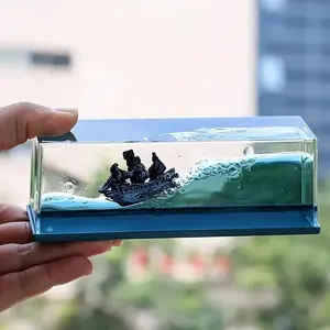 Viral Resin Pirate Ship Liquid Wave Desktop Ornament | Unsinkable Boat with Skull Motif | Stress Relief Flip Fidget Toy, Aesthetic Desk Decor for Home & Office