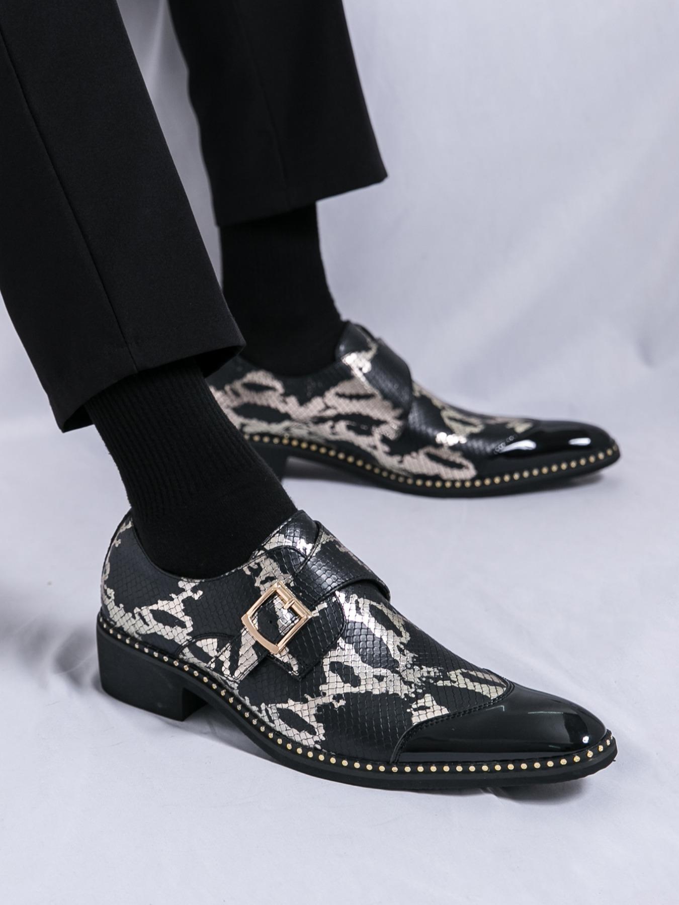 Men's Fashionable Snake Skin Print Design Dress Shoes, Business Casual Shoes, Casual Comfortable Pointed Toe Slip on Shoes for Daily Wear, Lightweight Breathable Shoes for Men, Boy