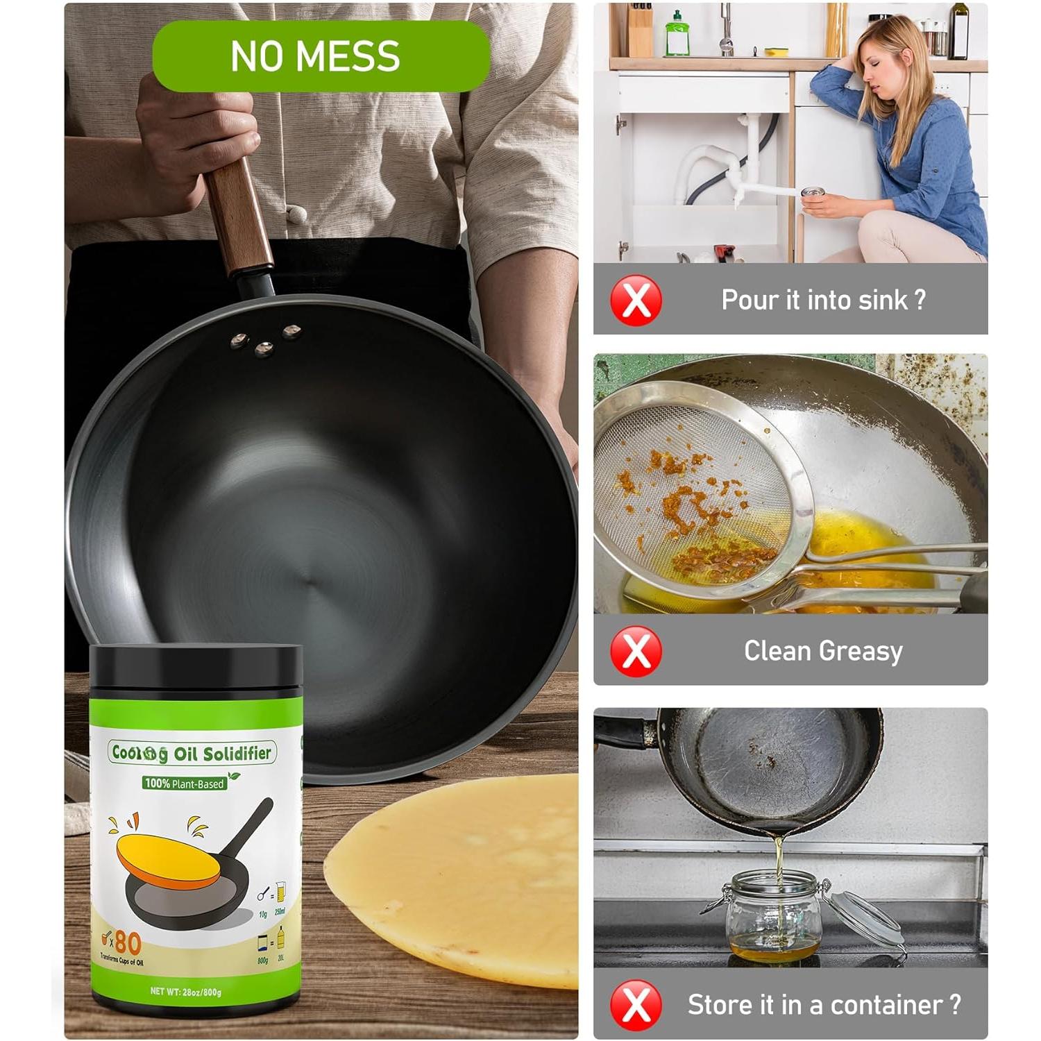Cooking Oil Solidifier , Solidifies Up to 80 Cups from Mess,  -Based  Oil Solidifying ,  Hardener Disposal for Kitchen