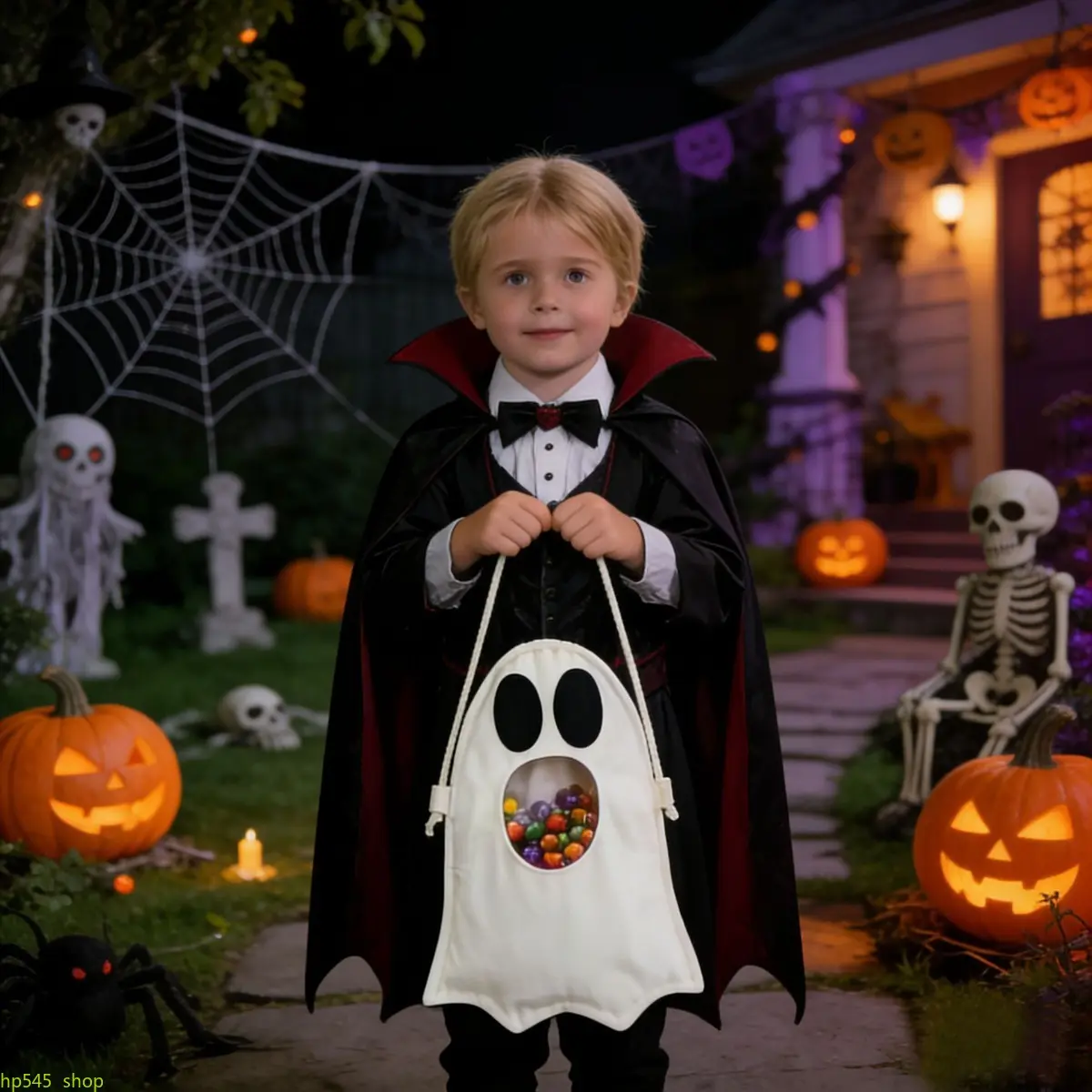 Halloween Kids Ghost Handheld Candy Treat Bag, Reusable Thick Non-Woven Gift Storage Tote, Wide Opening Large Capacity Hold Full Trick Or Treat Candies, Reinforced Soft Handle No Sore Hands After Long Carry, Cute Spooky Ghost Print Boost Holiday Vibe, Was