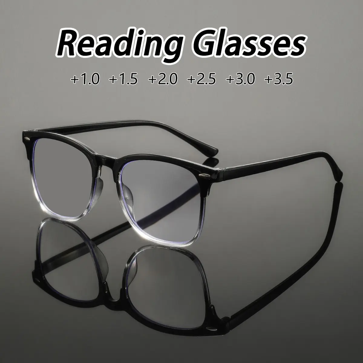 Men's Plastic Square Graduated Reading Glasses, Stylish American Fashion, Casual Trendy Eyewear, Versatile Old Flower Goggles, Reading Eyeglasses, Square Frame Eyeglasses