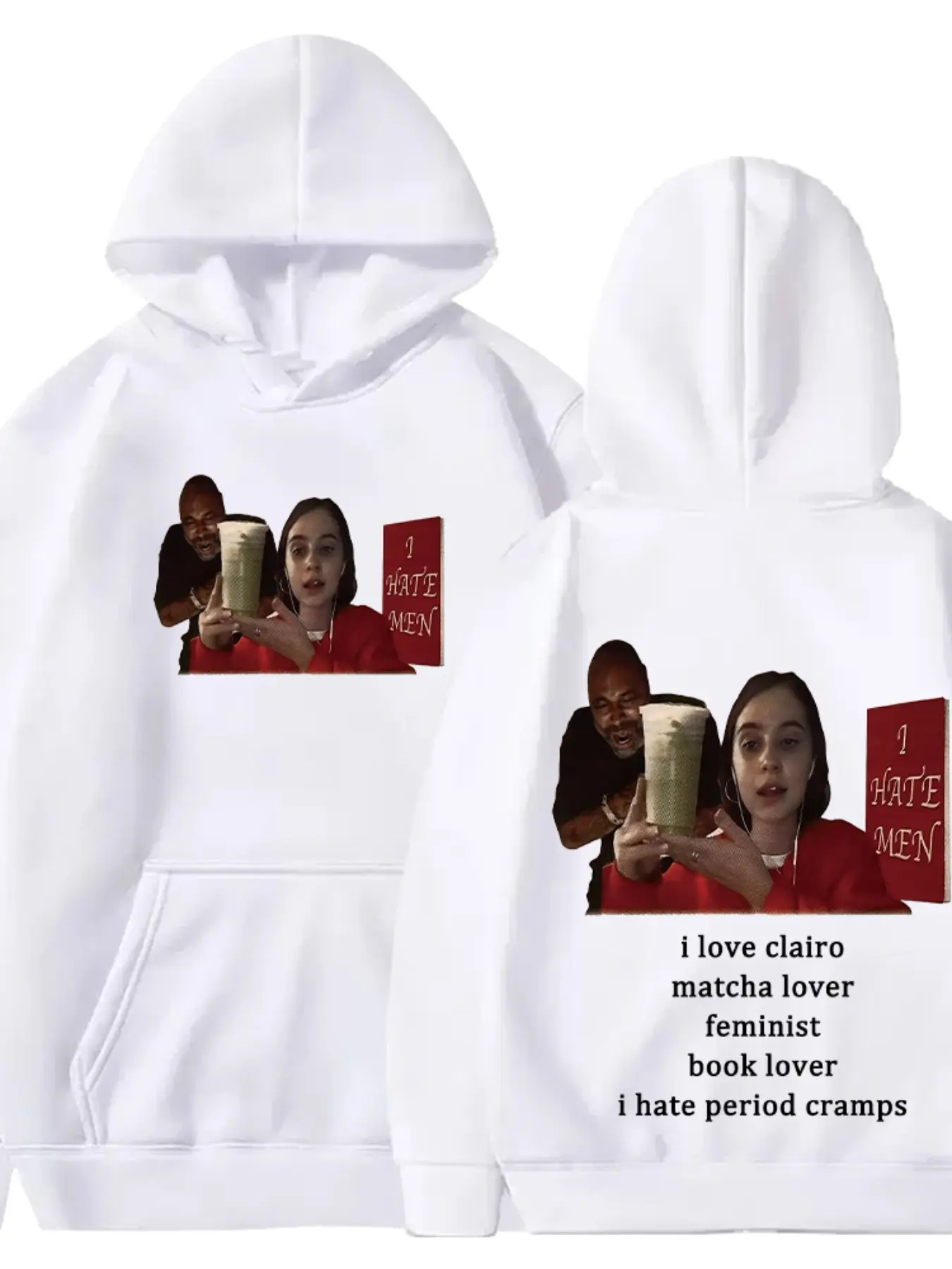 American Clairo Matcha Lover Fun Slogan Dual-Sided Print Hoodie, Drop Shoulder Loose Fit Casual Sweatshirt, Subculture Leisure Top