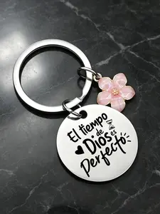 Spanish God Time Perfect Cherry Blossom Keychain, Gentle Girl Religious Stainless Steel Engraved Pendant, Easter Heartwarming Gift