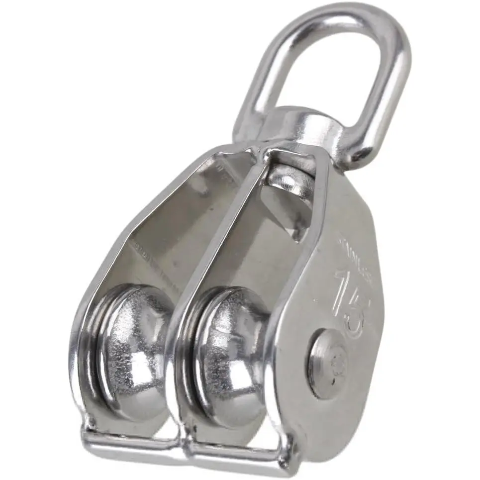 1-Pack M15 Double Pulley Block Stainless Steel Heavy Duty Hardware Double Wheel Swivel Rigging Lifting Wheel Fixed Pulley for Wire Rope Loading 35kg