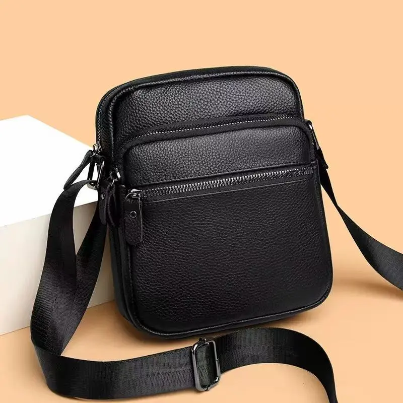 Men's Genuine Cowhide Leather Shoulder Messenger Bag - Minimalist, Plain, Small Crossbody Bag for Everyday Work Use, Casual, Shoulder Bag