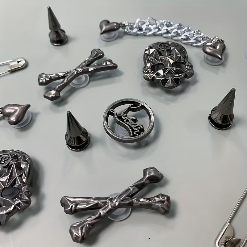 16pcs Punk Style Alloy Shoes Charms For Croc Clogs Sandals Decoration, Shoes DIY Accessories For Women & Men Footwear Comfort