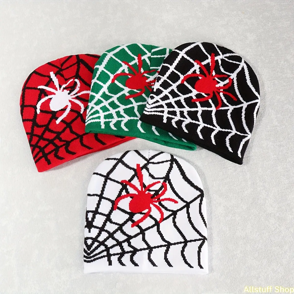 Color-blocked Spider and Web Pattern Knit Beanie, Autumn-Winter Warm Fashionable Men's Brimless Hat Suitable for Outdoor Holidays in Snowy Weather