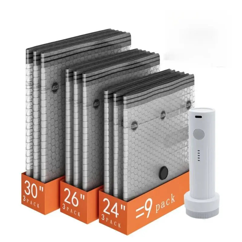 2026 Upgrade Charging Electric Pump Travel Vacuum Compression Bag, 6/9/15 Pieces, Luggage Clothes Storage Portable Set