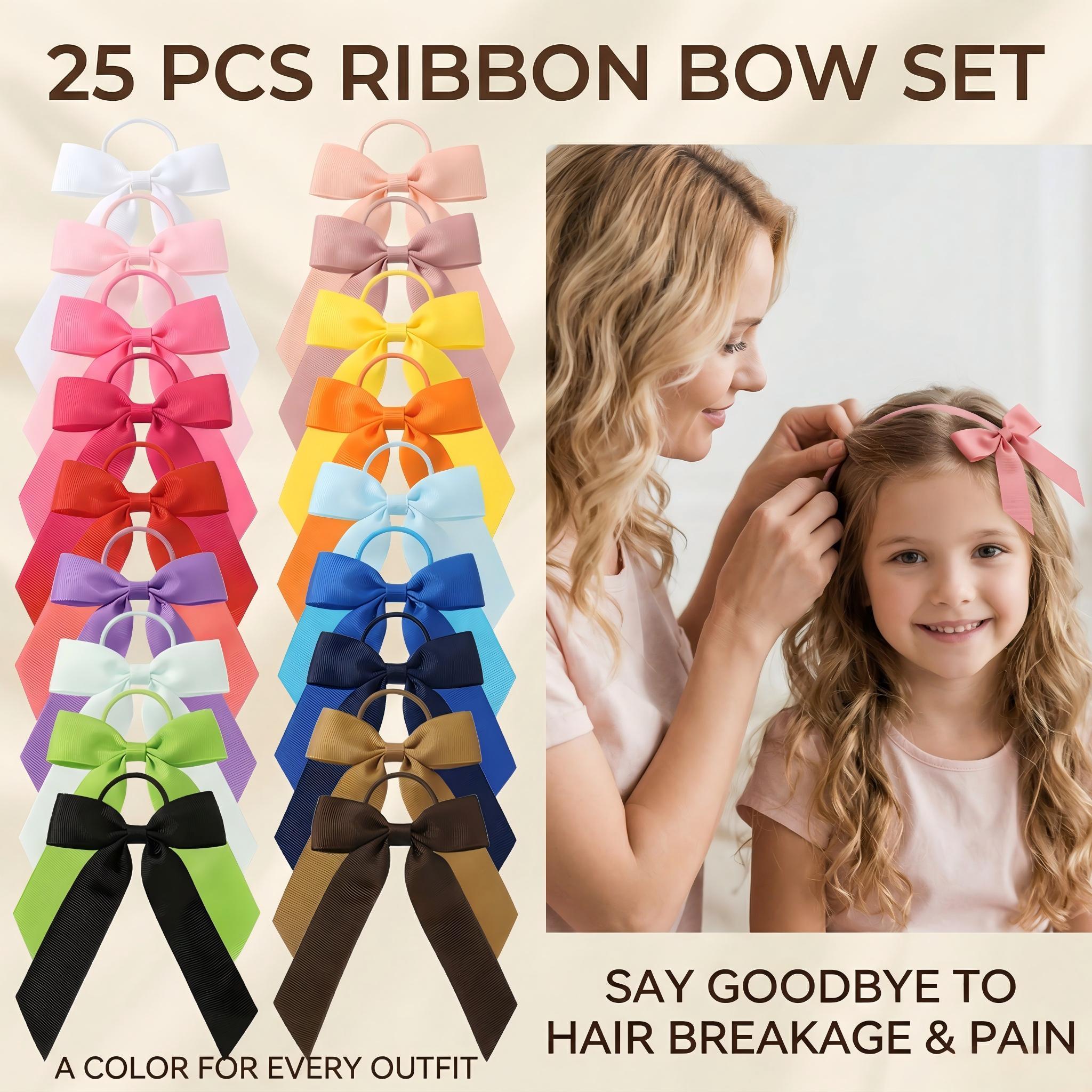 25pcs Ribbon Bows Hair Ties Toddler Bows Rubber Bands Pigtail Ponytail Bows Hair Accessories for Toddler Girl