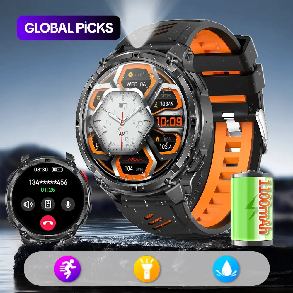 1.7 Inch Round HD Smartwatch, Large Battery Long-Lasting, Compatible with Android iOS, LED Light Compass, Waterproof Sport Watch, Electronic Watch, Gift Watch for Men Women #GLOBAL PICKS