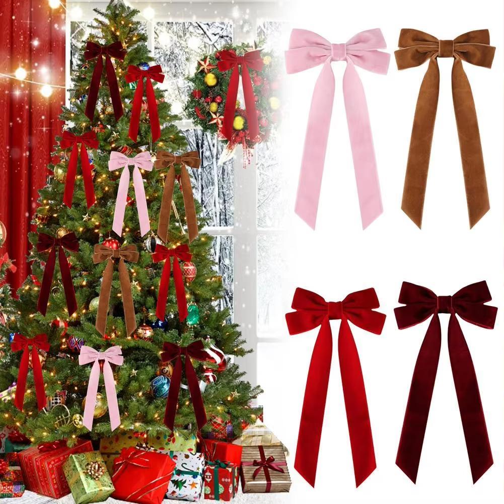 12pcs Velvet Bows Red Christmas Ribbon Bows For Xmas Home Decor Tree Wreaths Gift Wrapping DIY Crafts Festive Winter