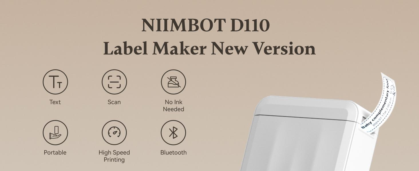 NIIMBOT Label Maker Machine Bluetooth Label Printer for School Home Office Organization, Wireless Mini Labeler D110 Upgraded Version, Label Machine with Label, White