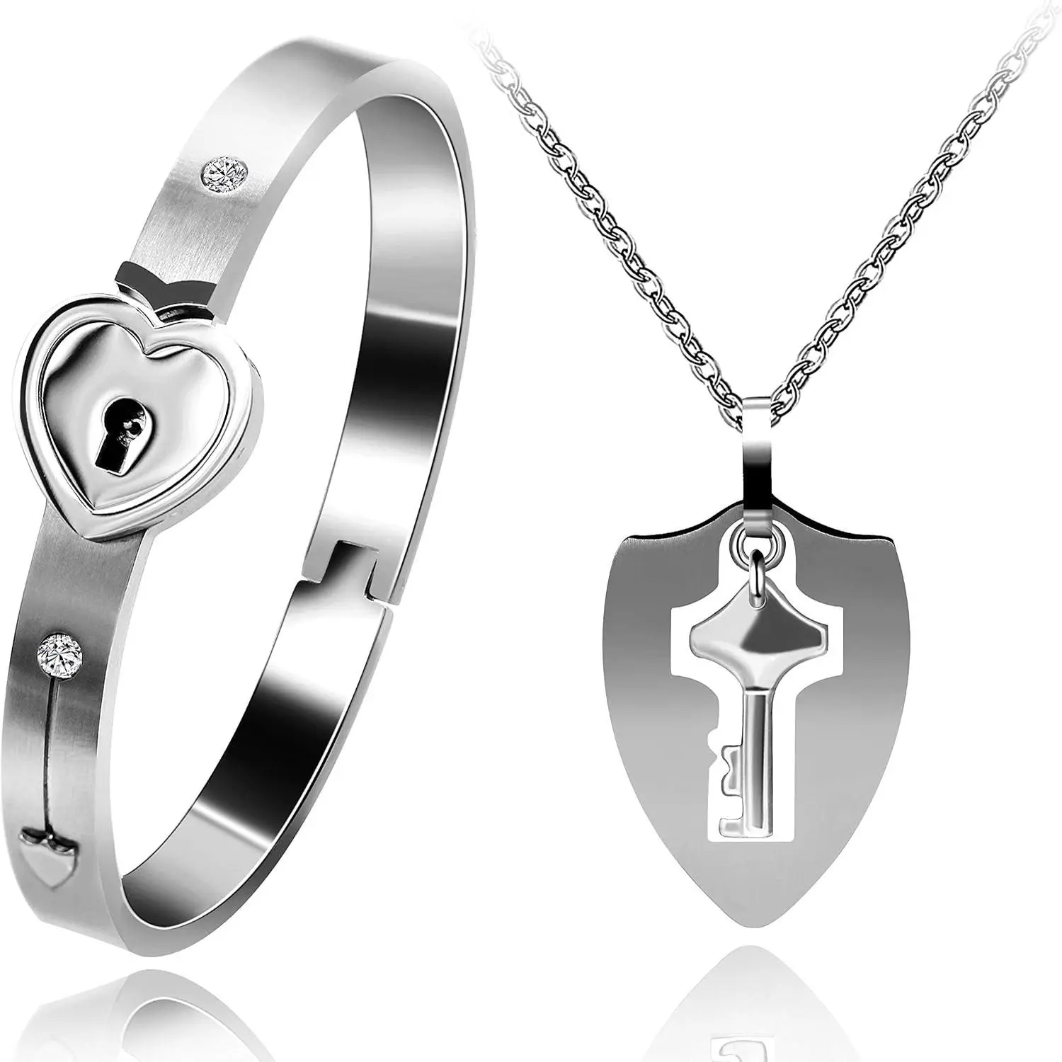 Shield Key Pendant Necklace and Lock Bracelet for Girls Boys Couple Necklace Bracelet Set for Men and Women Anniversary Birthday , You Hold the Key to My Heart Y473/Y474