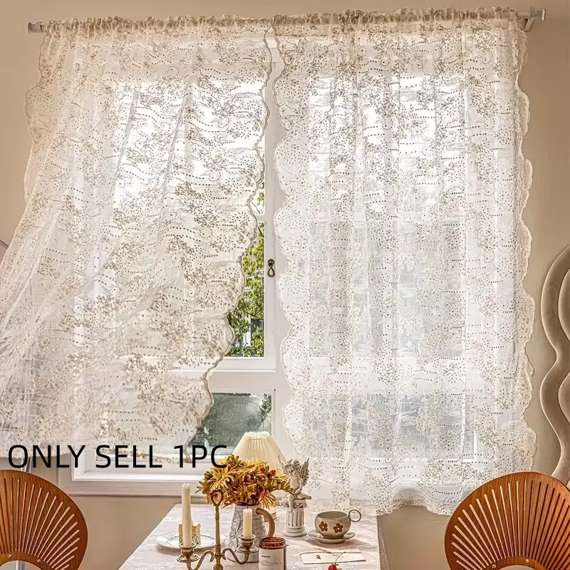 1pc Romantic Floral Lace Curtains, Elegant Embroidered Sheer Drapes for Kitchen Windows, Bedroom Living Room, Victorian Wedding Decor