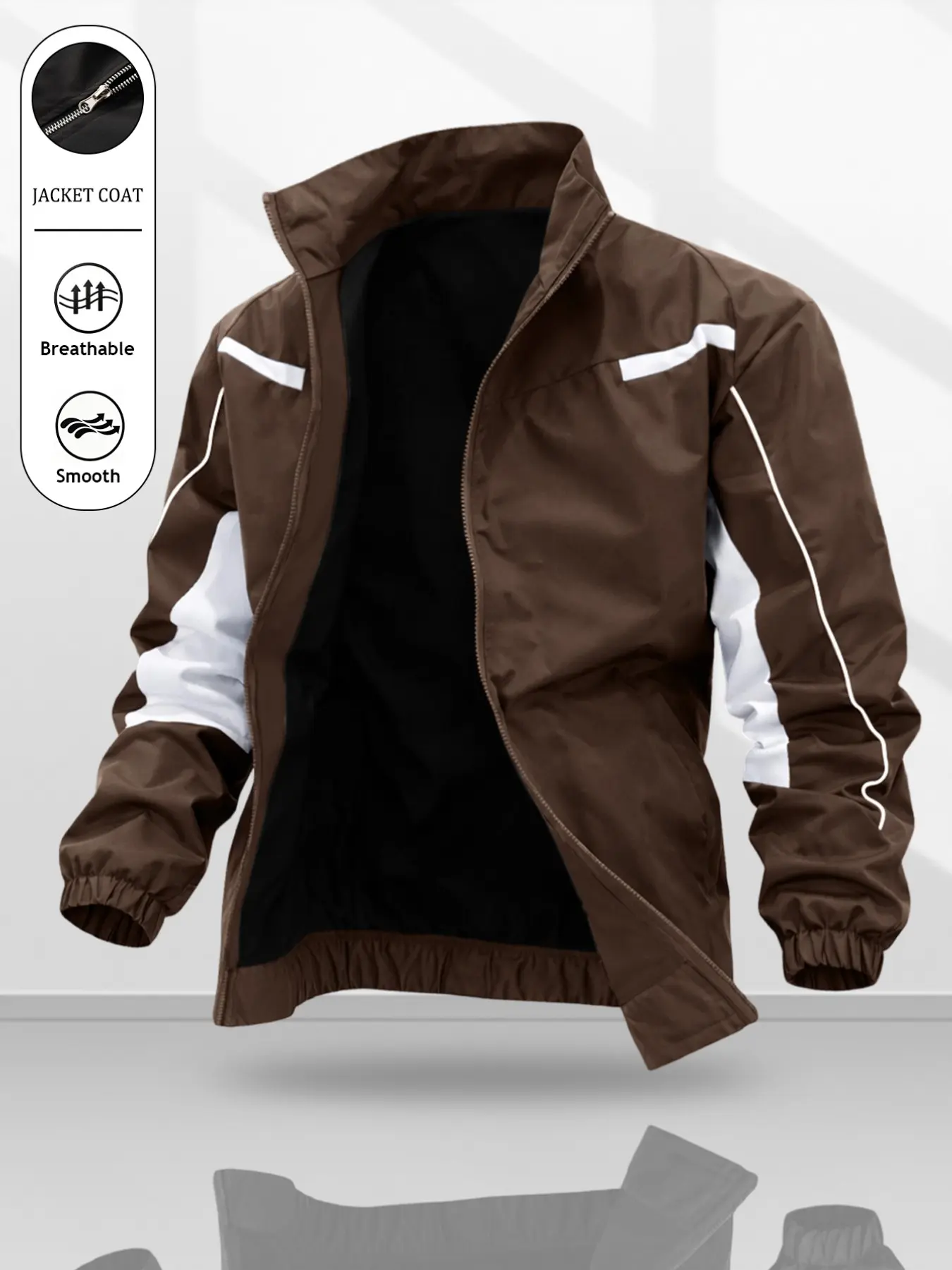 Men's Reflective Stand Collar Jacket, Wrinkle-Resistant Durable Fabric, Zipper Design, Multiple Colors, Suitable for All Seasons