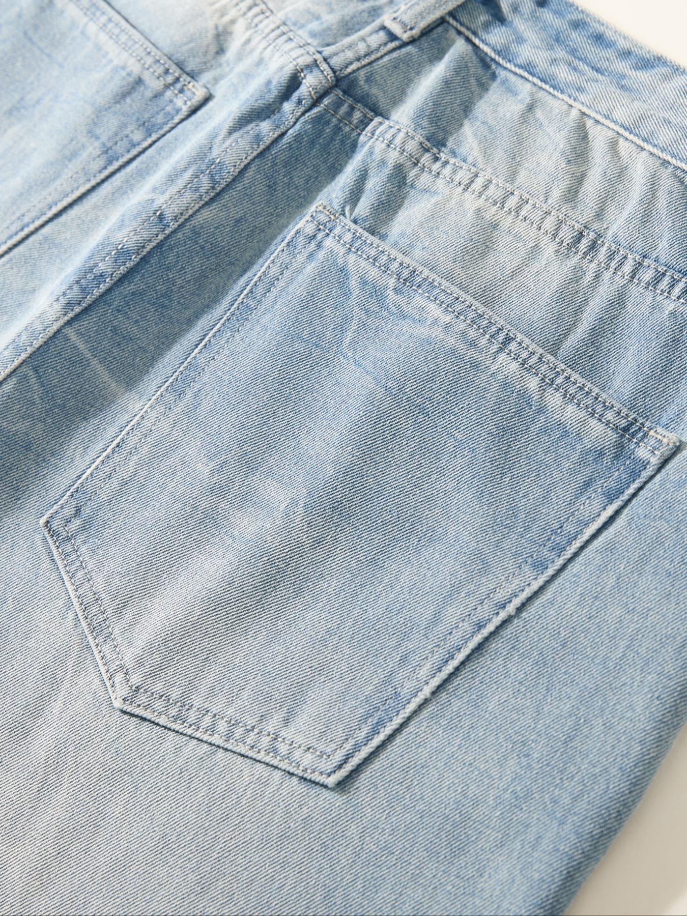 Men's Vintage Light Wash Straight Leg Jeans, Loose Casual Comfy Pocket Denim Jeans for Daily Wear, Men's Bottoms for All Seasons