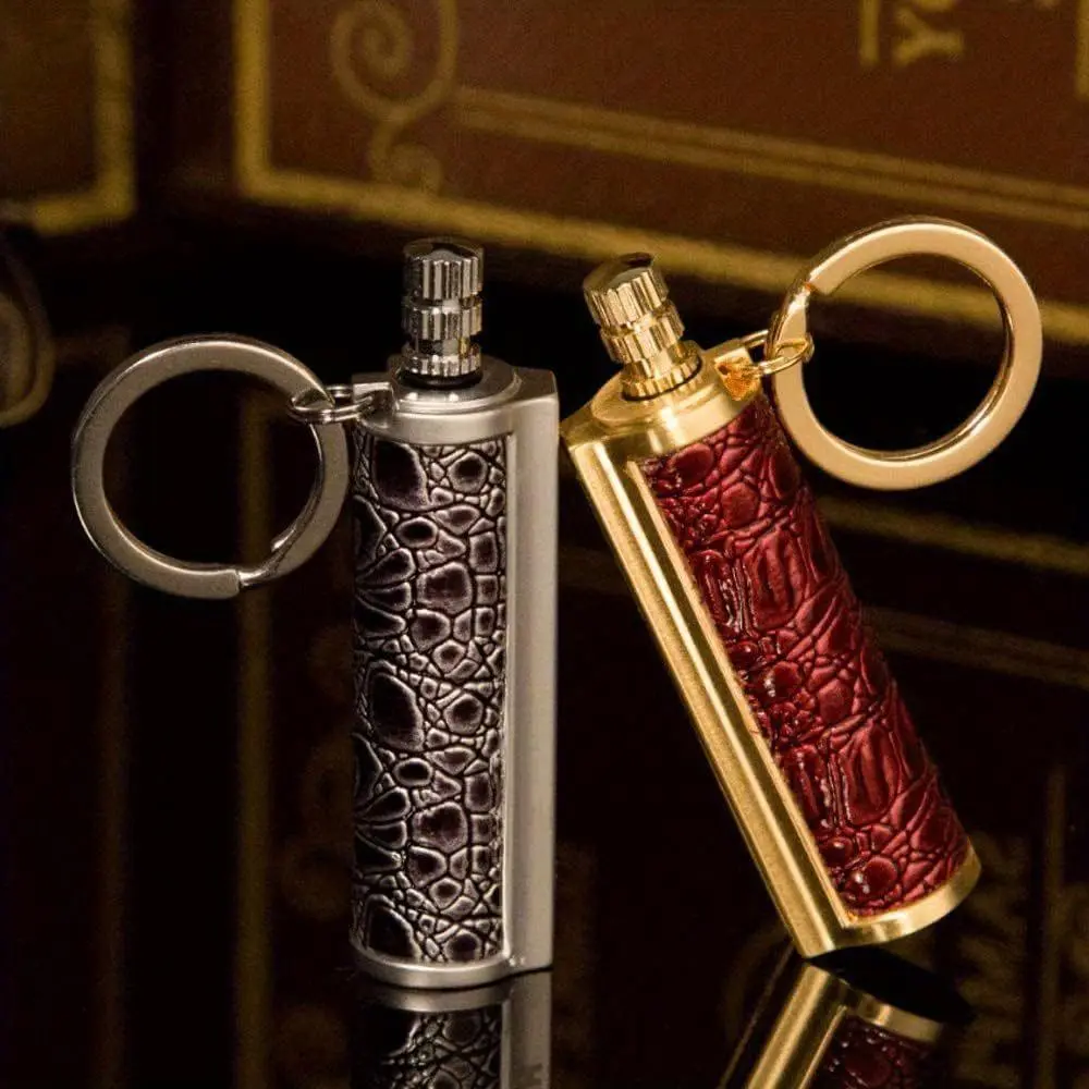 Metal Body Portable Matchstick-Style Butane Torch Lighter Keychain, Compact Permanent Open Flame Igniter (No Fuel Included), Hiking Camping Fire Starter, Gift for Men