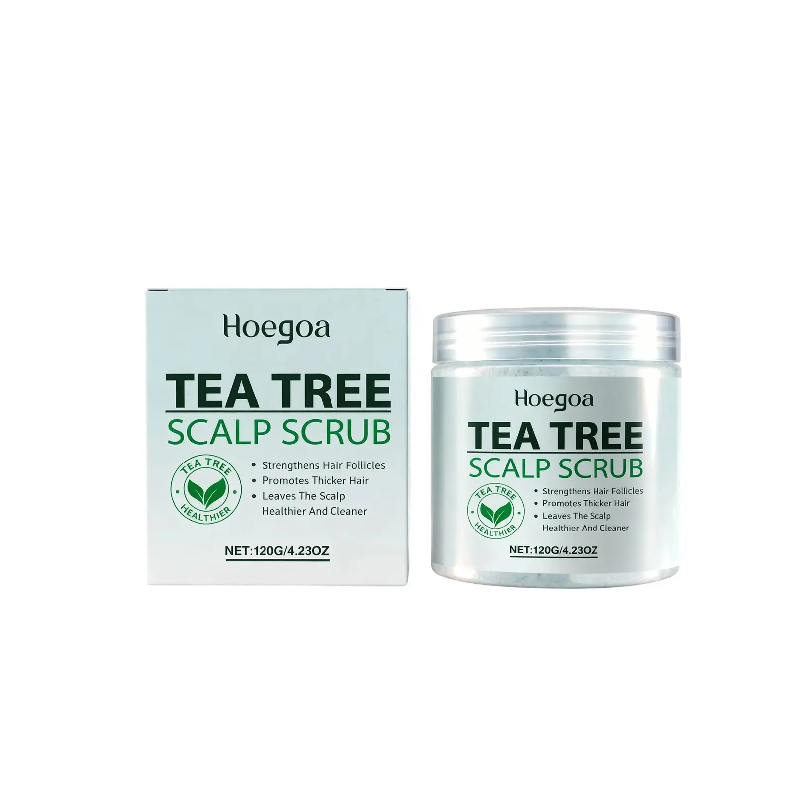 Sea Salt Tea Tree Scalp Scrub: Nourishes hair, cleanses, controls oil, adds volume, promotes healthy hair, and refreshes the scalp—a cleansing shampoo scrub