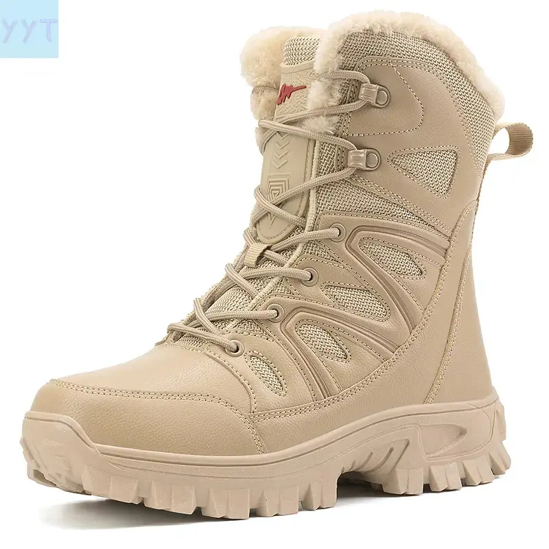 YYT1 Men's Tactical Military Work Boots - Round Toe, Side Zipper, Laces, Lightweight Synthetic, Waterproof, Casual Outdoor Motorcycle Combat Shoes