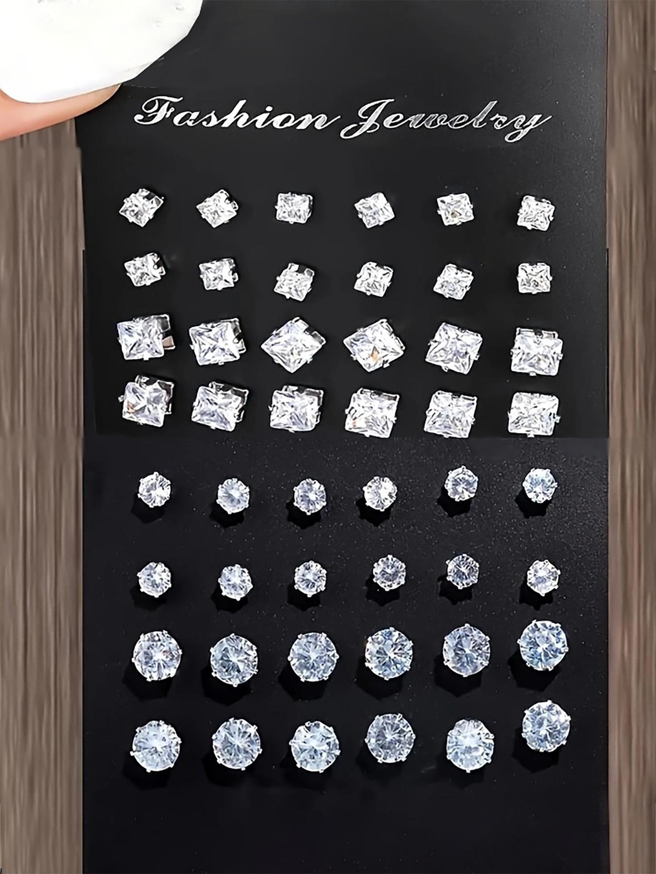 Simple Round & Square Shaped Rhinestone Earrings, Square Stud Earrings, Fashion Jewelry for Party, Daily Clothing Decor, Trendy All-match & Exquisite Jewelry for Birthday Gift, Ear Studs