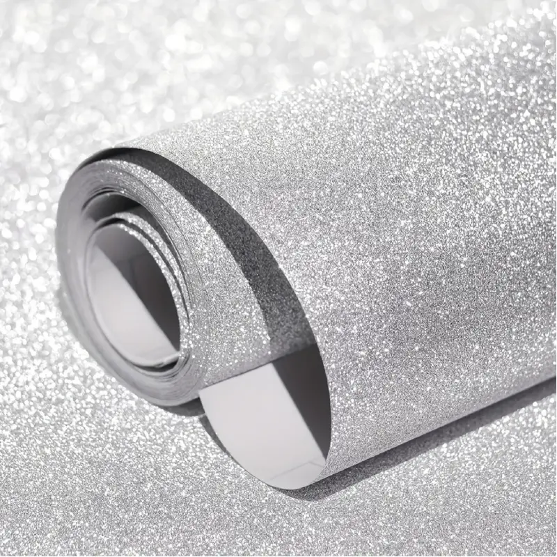 17.72 x 78.74 Inches shiny silver self adhesive vinyl Decorative wallpaper removable easy paste glitter decor for room and party backdrop