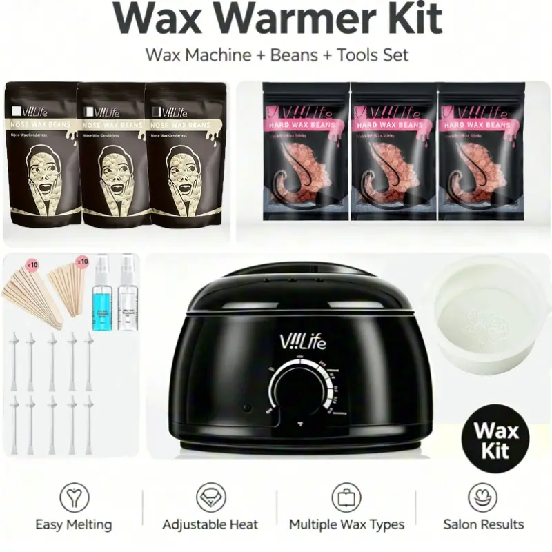 Complete Waxing Kit for Home Use, Includes Wax Heater, Wax Warmer Machine, Nose Hair Waxes, Body Waxes, Applicators, Silicone Bowl, Gentle Hair Removal, Smooth Skin