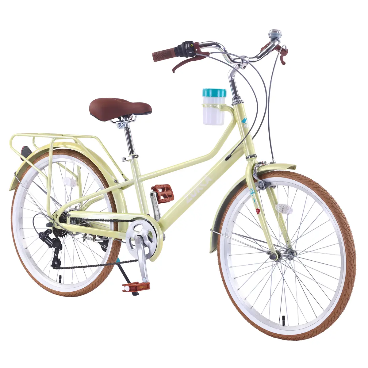Aobtkel Women's 24-in 6-Speed Step-Through Cruiser Bike - Adult Size Female City Commuter Bicycle with Adjustable Seats, Rear Rack, Cup Holder for City Commutes, 6-Speed Gears, Female Bike, Steel Frame