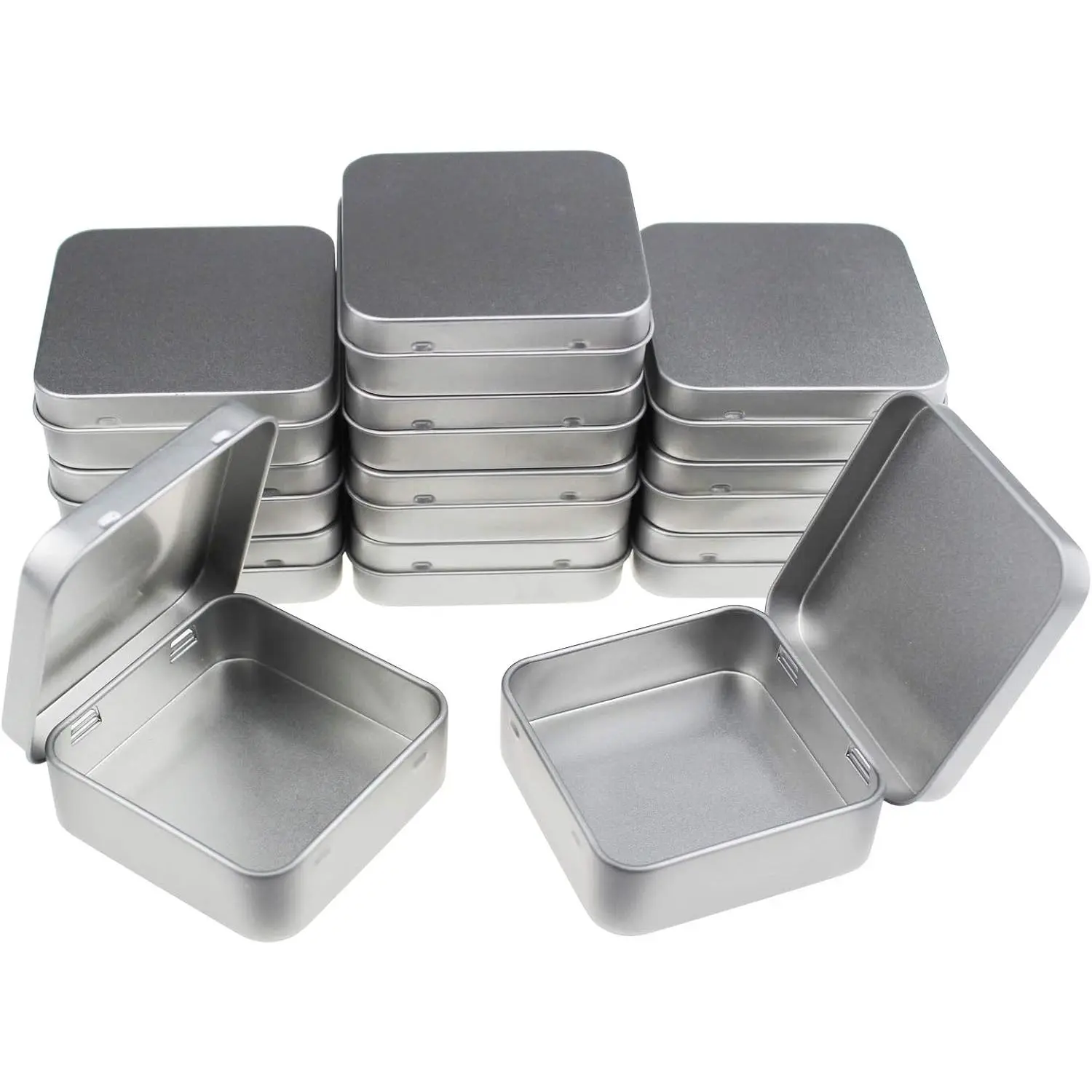 Square Metal Mini Empty Tins with Hinged Lid, 12 count