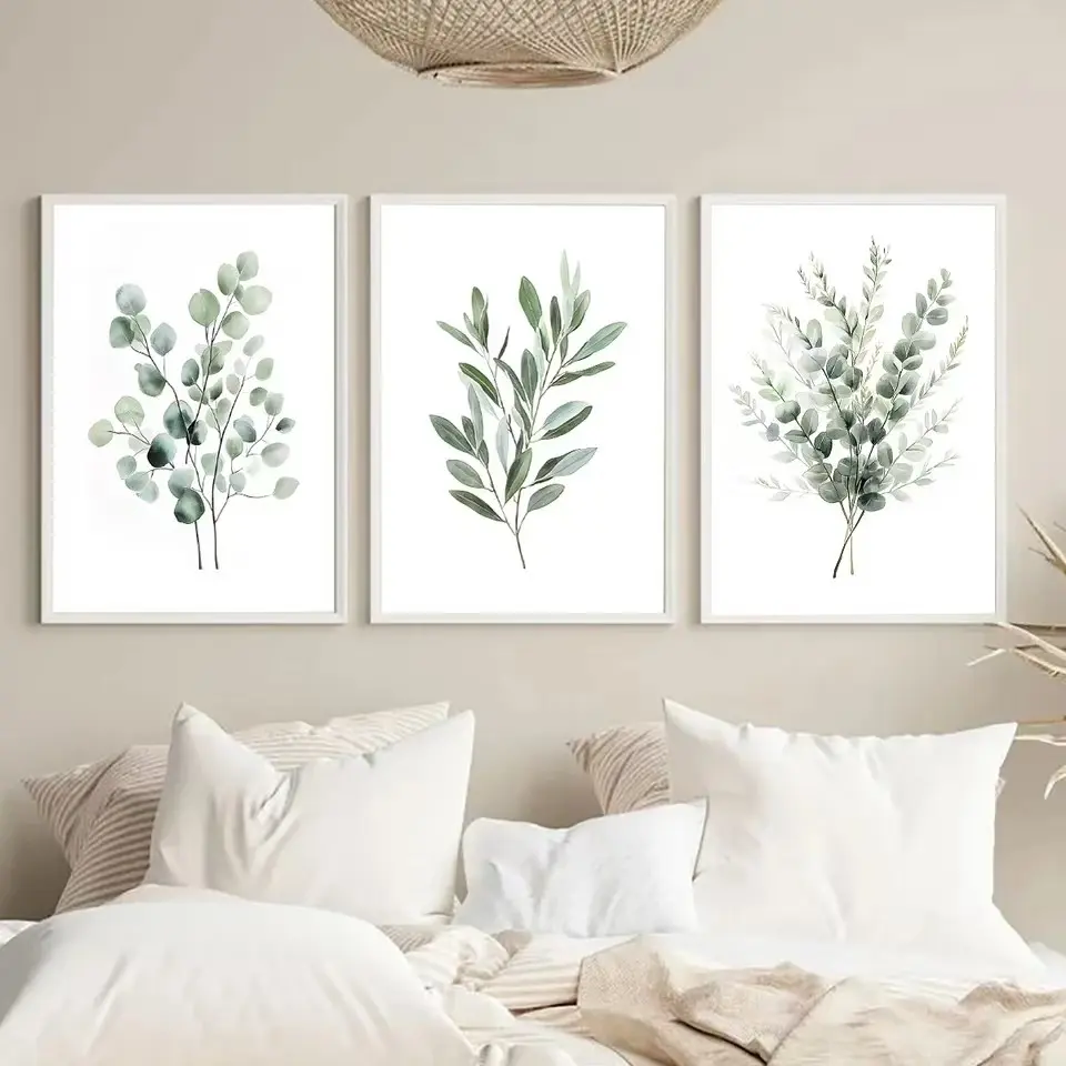 3pcs Bohemian Style Wise Green Leaf Printed Poster Modern Plant Aesthetics Art Frameless Canvas Oil Painting Wall Living Room Home Decoration Bedroom Decor Gift