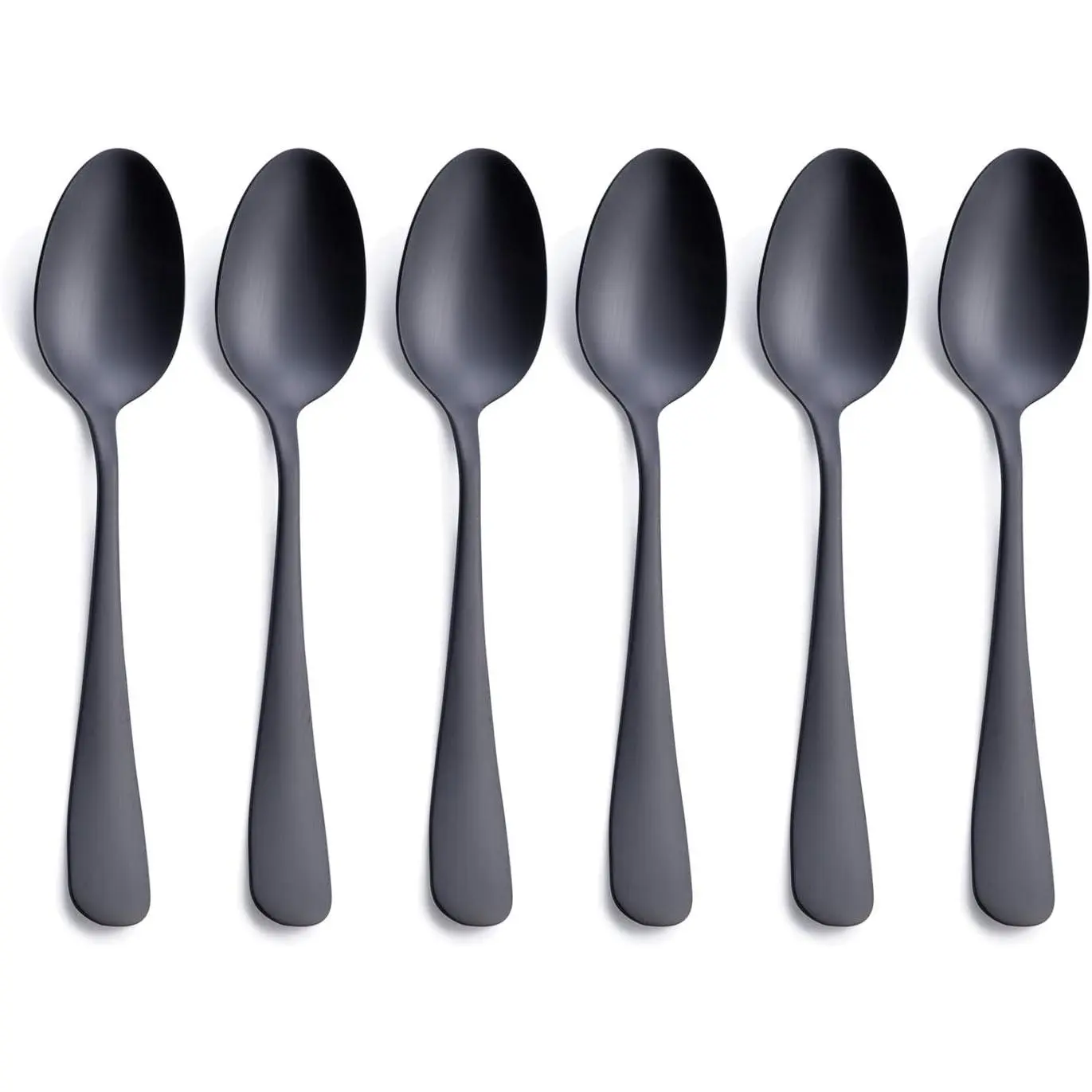 Matte Black Dessert Spoon,  Stainless Steel Satin Finish 6.8-inch Teaspoon Coffee Spoon Set, Service for 6, Dishwasher Safe