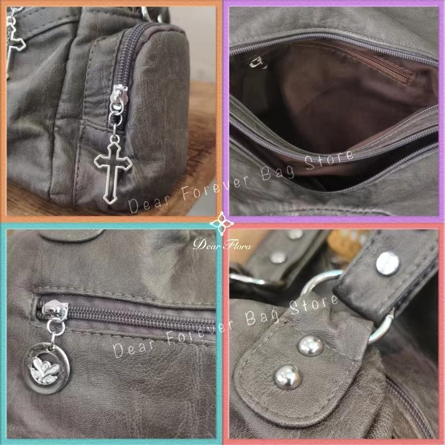 Women's Y2K Vintage Motorcycle Shoulder Bag Fashion Soft PU Chains Multiple Pockets Tote Bags Moto Style Messenger Crossbody Bag