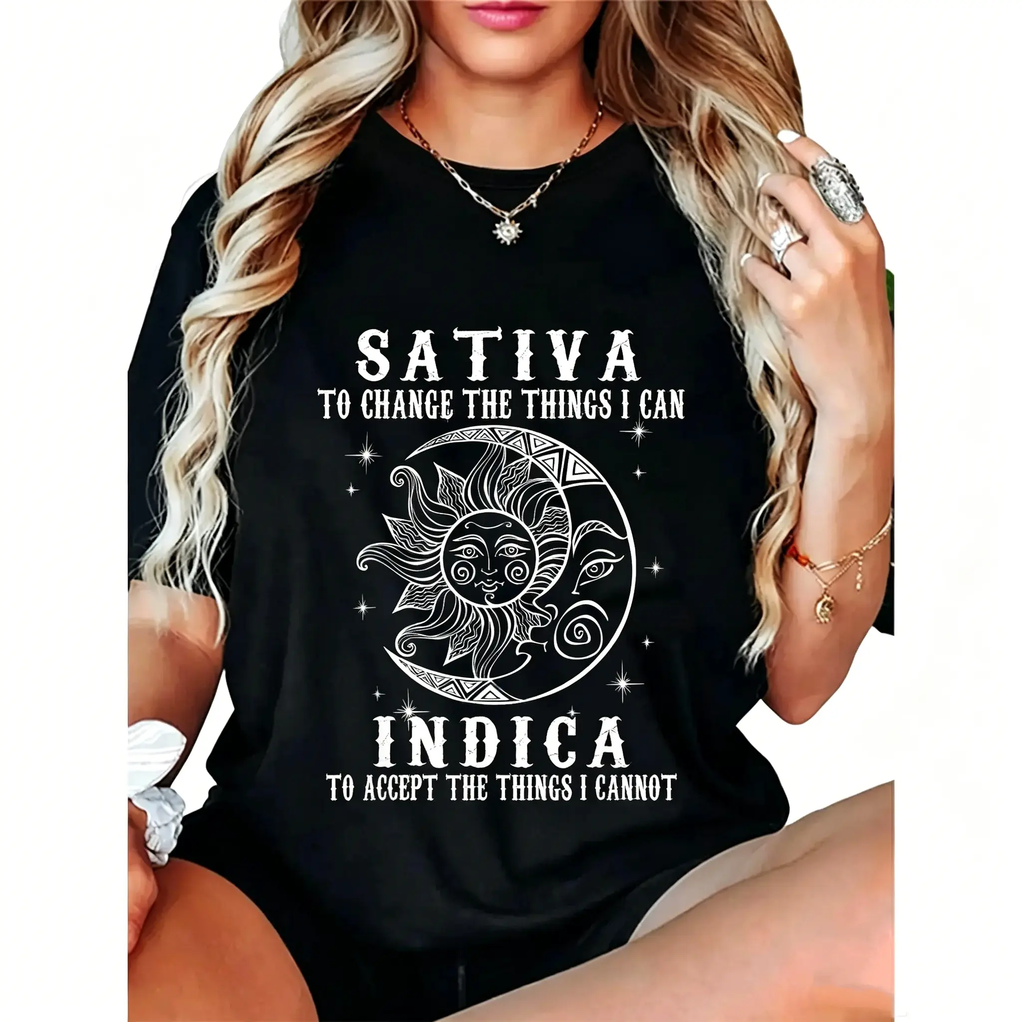 Unisex Fitted Shortsleeve Round Neck Weed T-Shirt - Sativa "Change The Things I Can" Indica Casual Sports Top Clothes