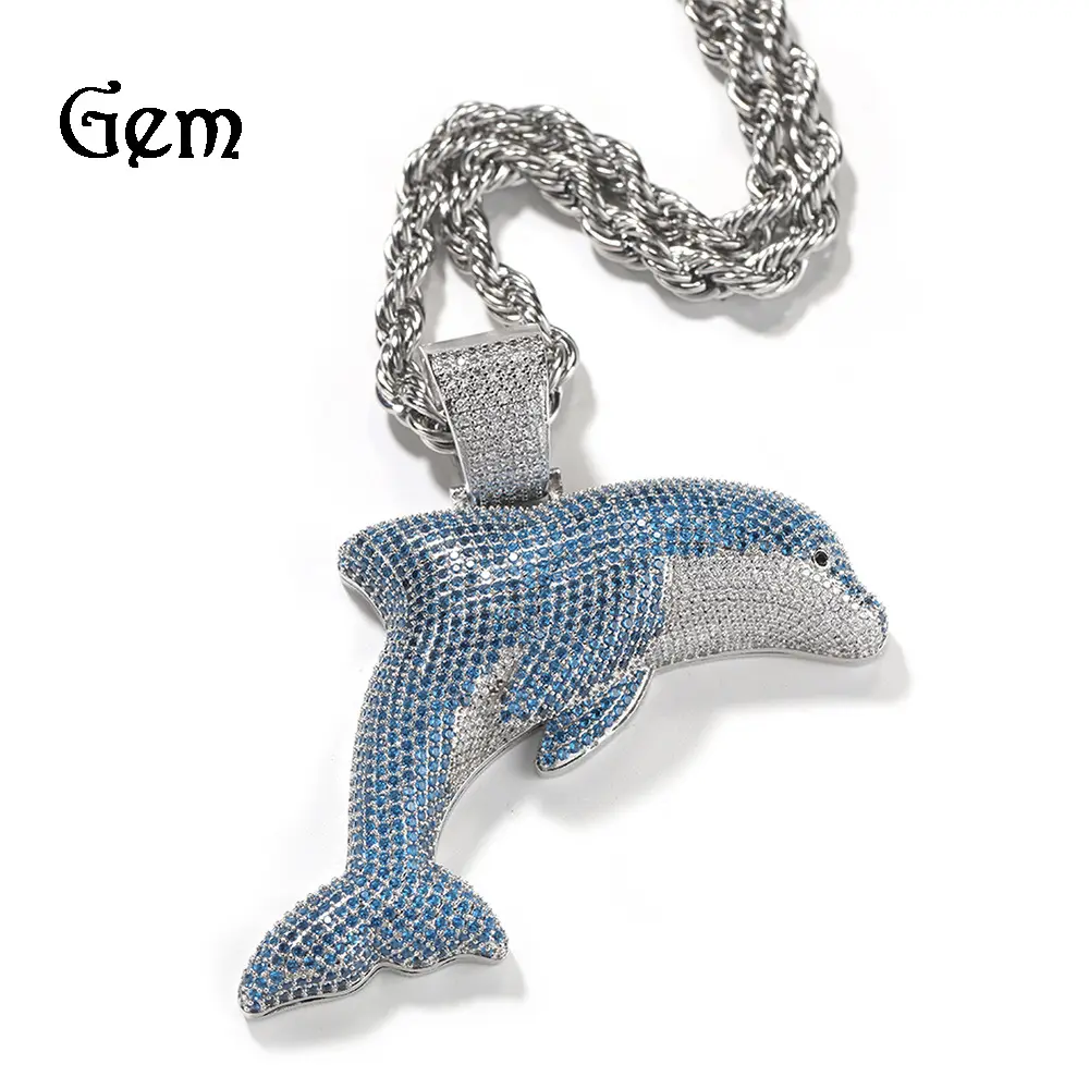Personalized and creative large dolphin pendant necklace ins Internet celebrity hip hop cartoon zircon men and women trendy cool necklace