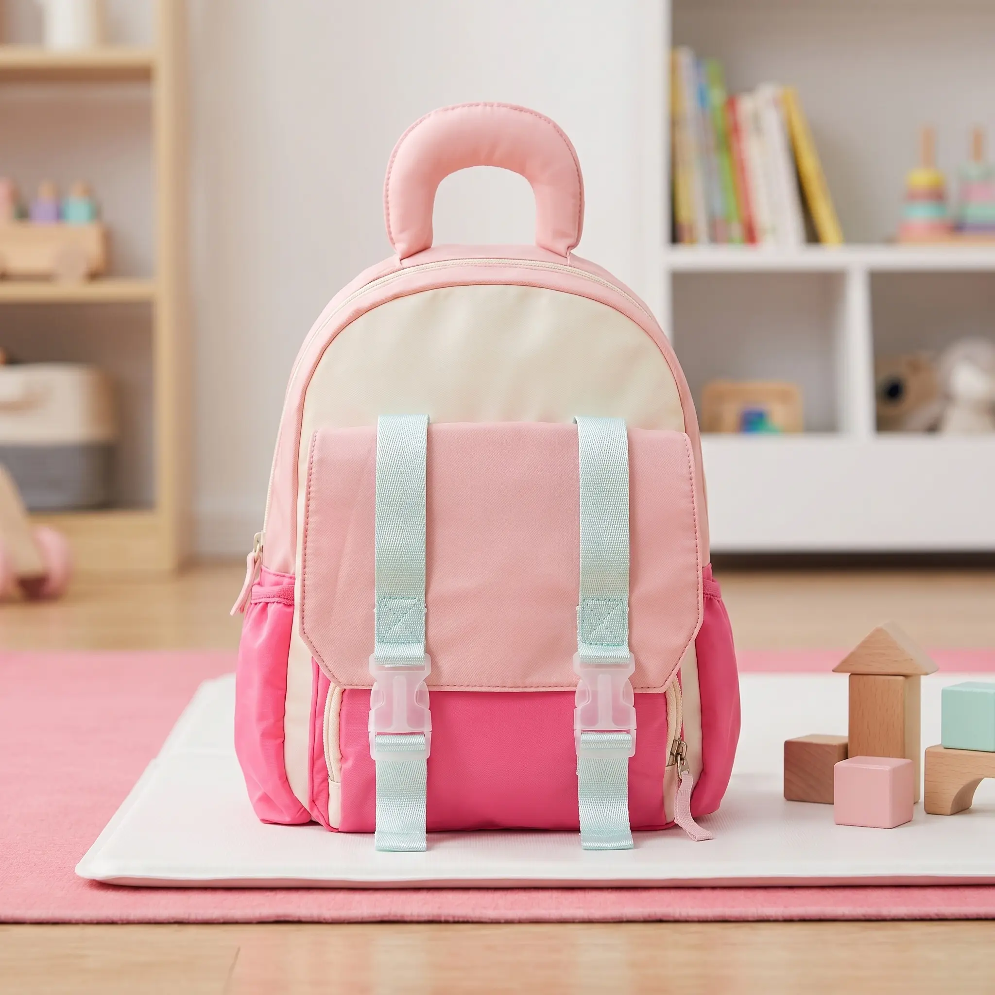 Cute Color Block Kids Backpack  Daily Wear Oxford Fabric Lightweight With Cushioned Straps Unisex Travel Portable