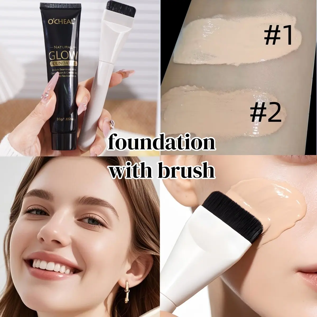 Full Coverage Foundation with Brush, Base Makeup, Natural Finish, Full Coverage Concealer, Light and Long-Lasting Facial Makeup