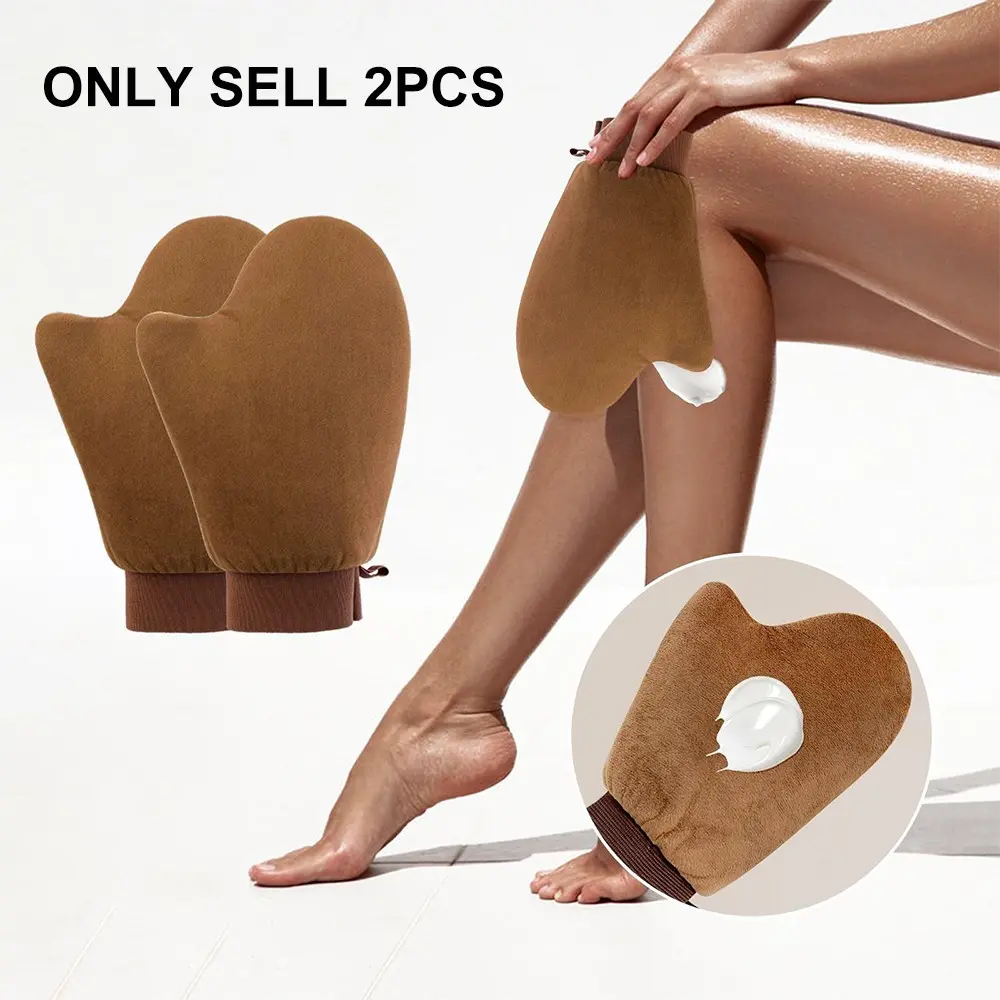 2pcs Sunscreen Applicator Gloves, Portable Reusable Flocking Mitts for Face & Body, Washable Personal Beauty Tools for Lotion & Cream Application
