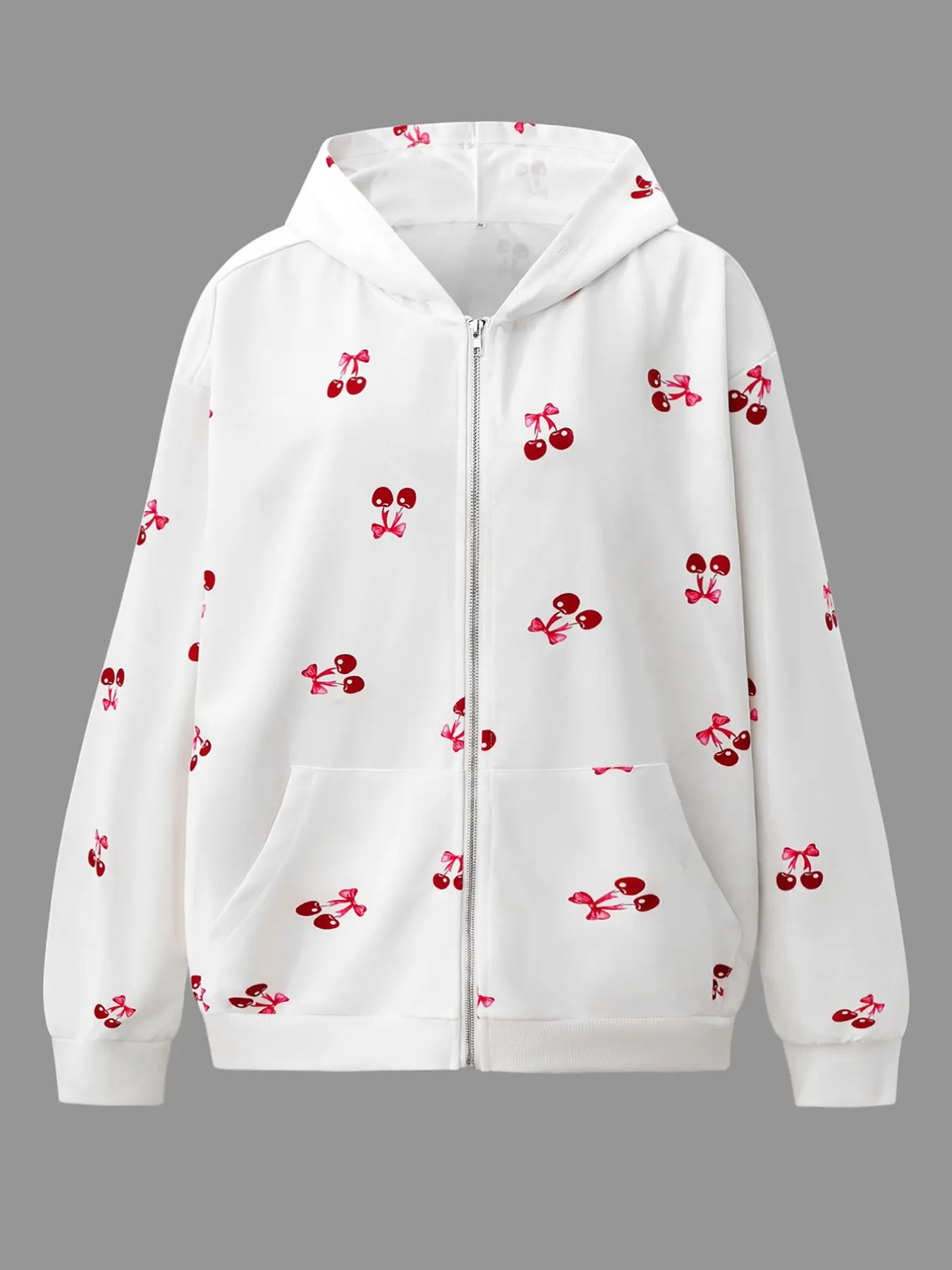 Oversized Cherry Print Zip-Up Hoodies for Women, Soft Fleece Long Sleeve Casual Hooded Sweatshirts, Loose Fit Daily Streetwear, Aesthetic Hoodie, Hooded Zipper Hoodie