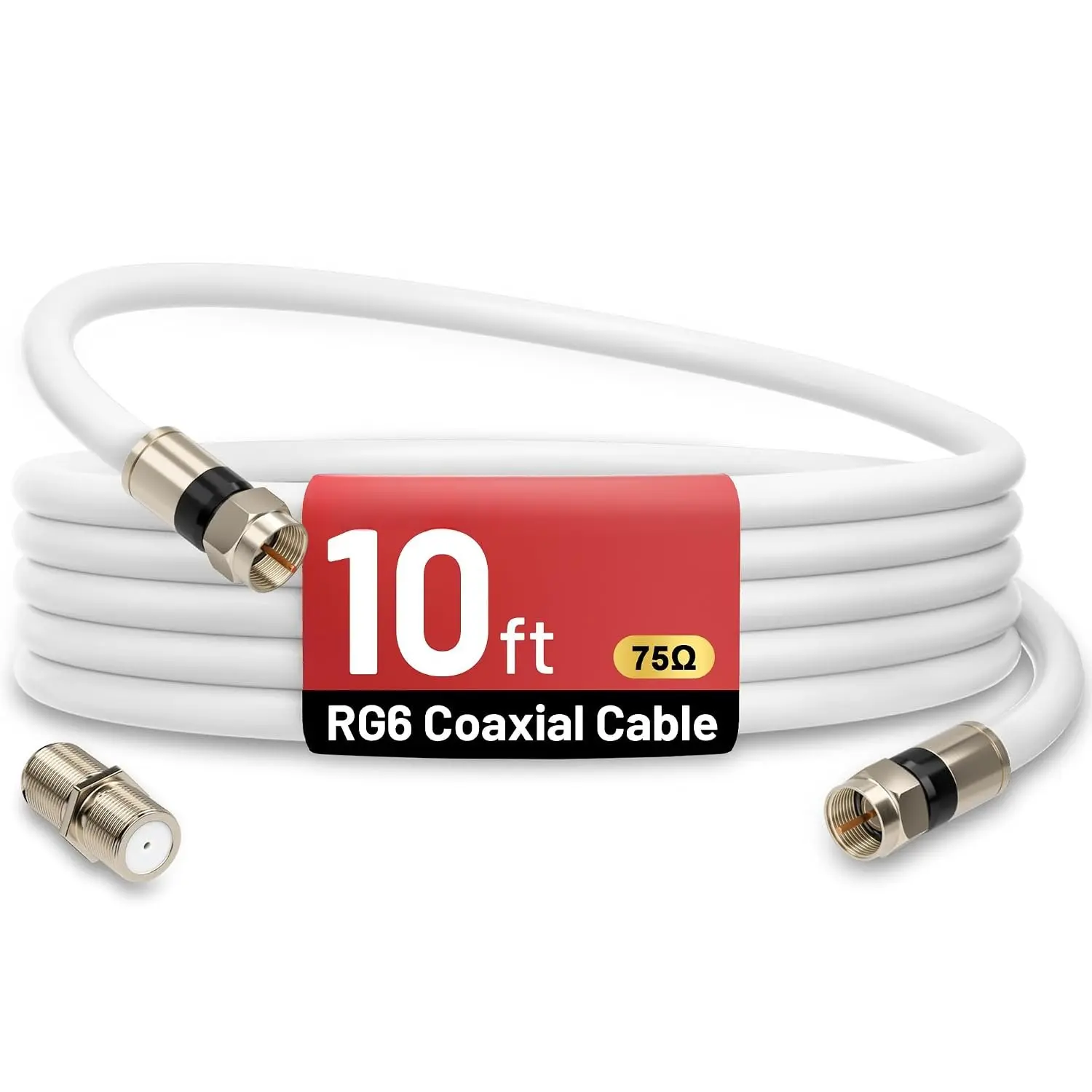 10FT RG6 Coaxial  with F-Type Connector, Coax  Cord Extender, High Speed Internet, Indoor Broadband and Digital TV Aerial for , Antenna, DVR, VCR, HDTV, White